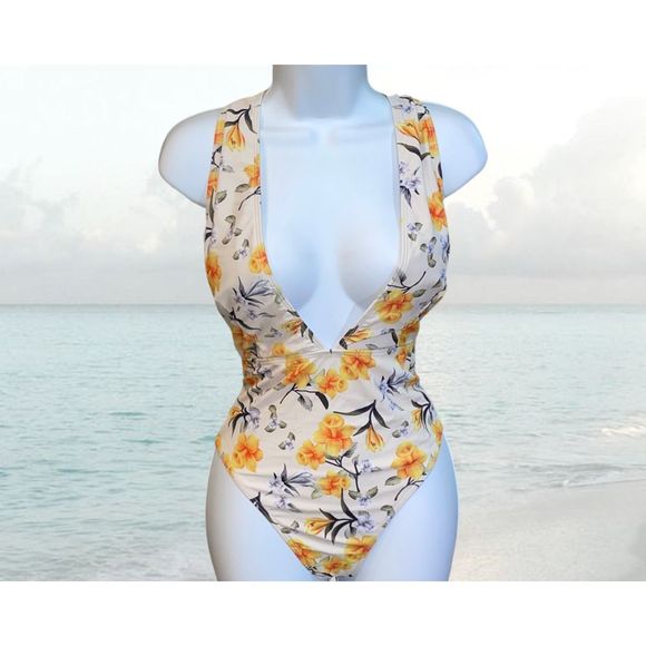 Twisted Other - Twisted White Swimsuit Women 1X Gold Yellow Daffodils Buttercups